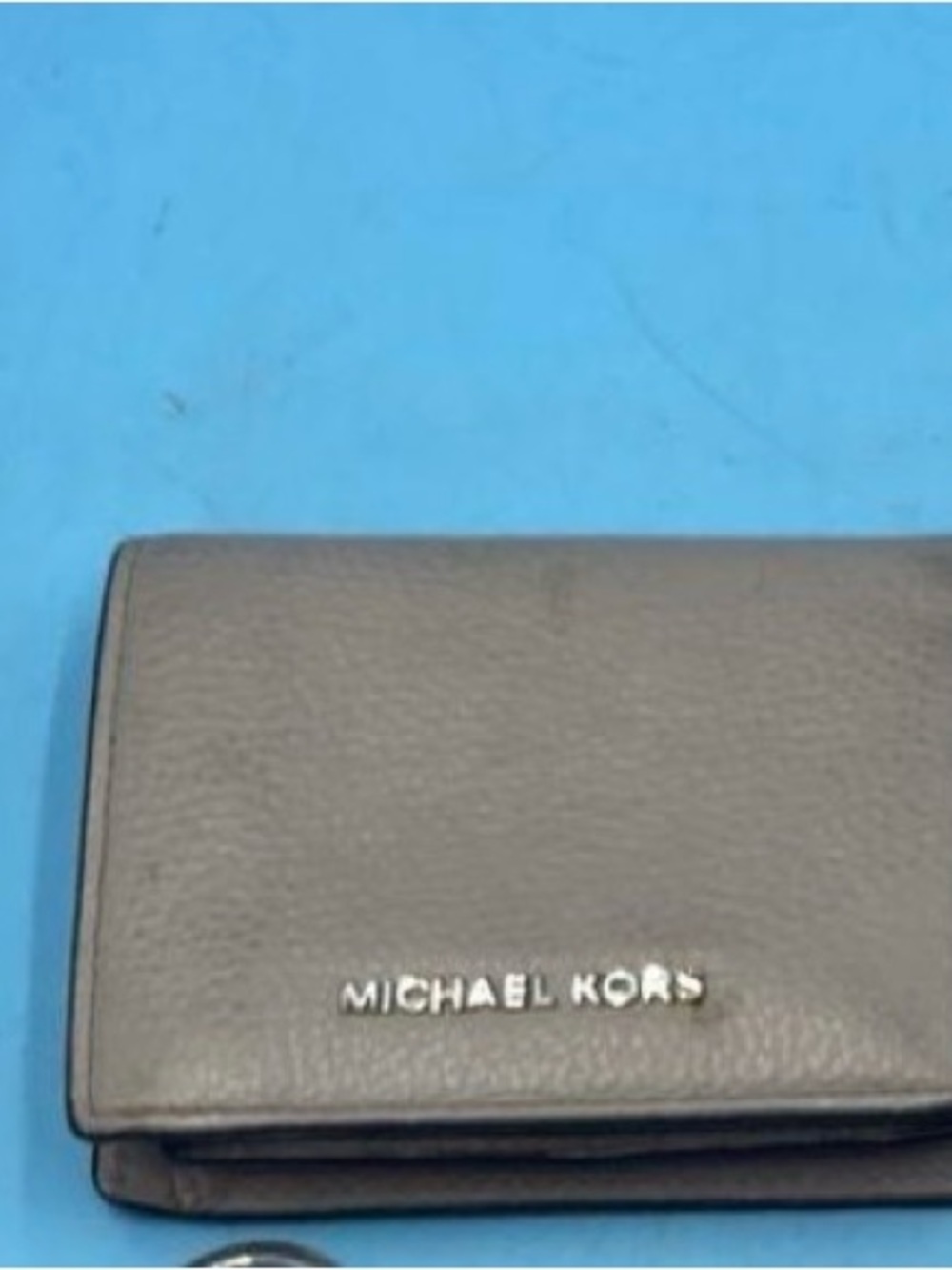 Michael Kors Taupe Leather Fold Wallet with Silver Logo